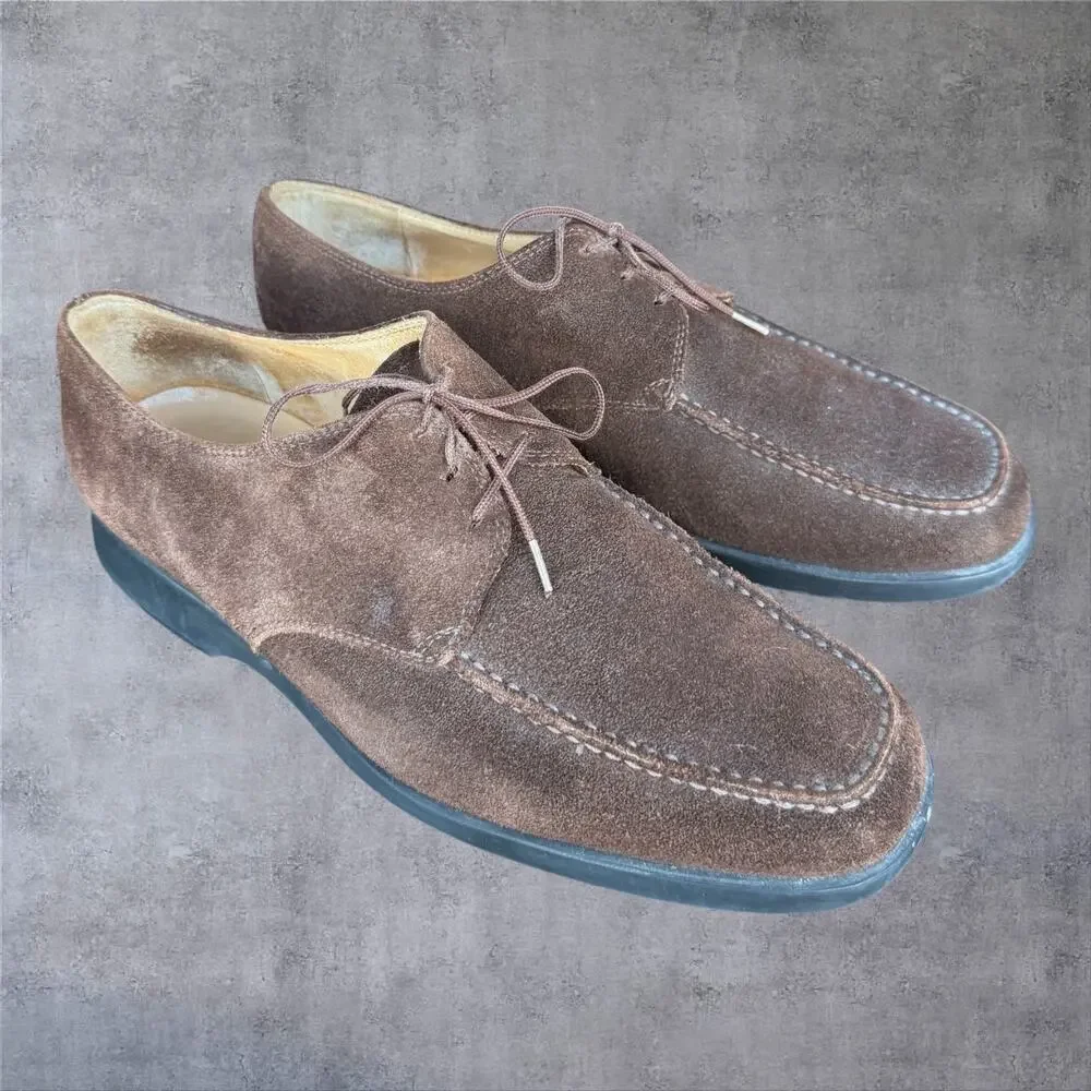 Vtg Tod's Mens Brown Suede Apron Toe Derby Shoes Size 11 Italy Lace Up Old Money